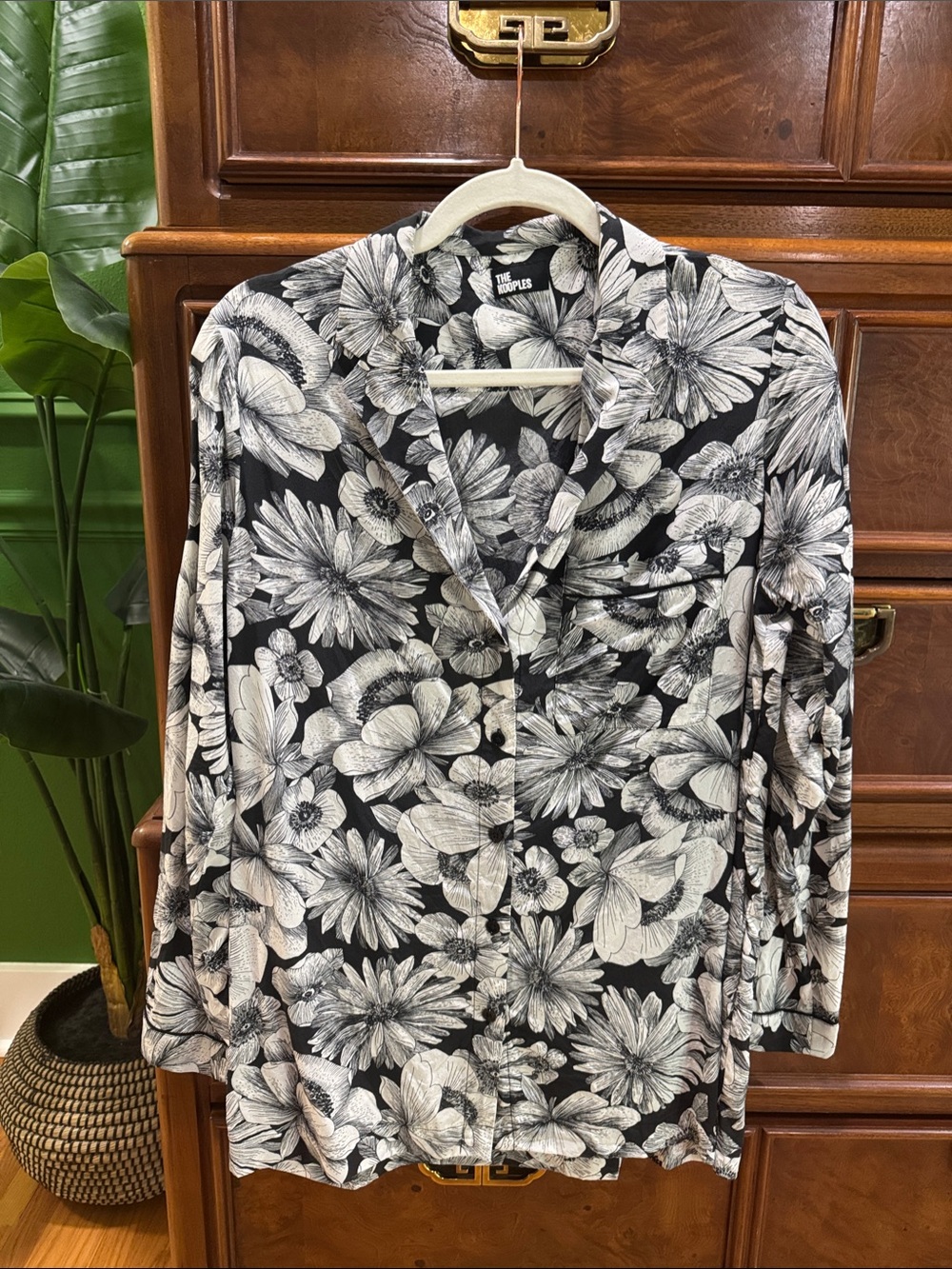 The Kooples Black and White Floral Button-Down Shirt